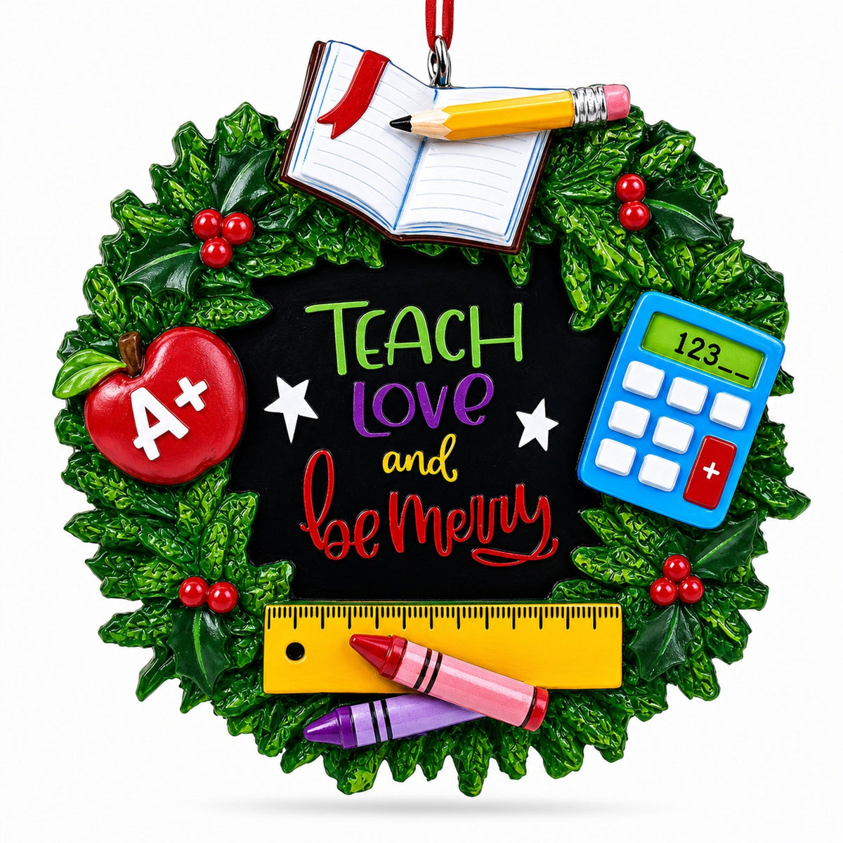 A+ Teacher Wreath Resin Christmas Ornament