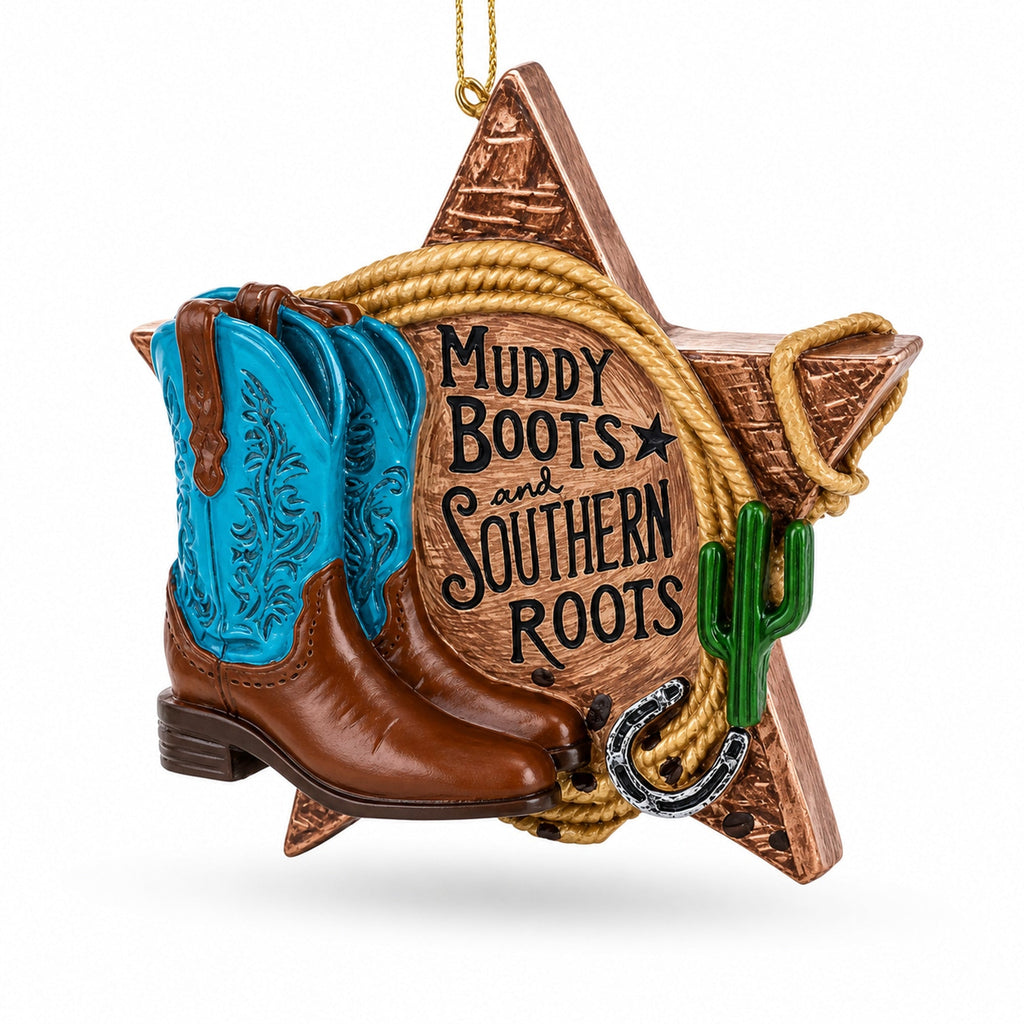 Western Muddy Boots And Southern Roots Star Resin Christmas Ornament
