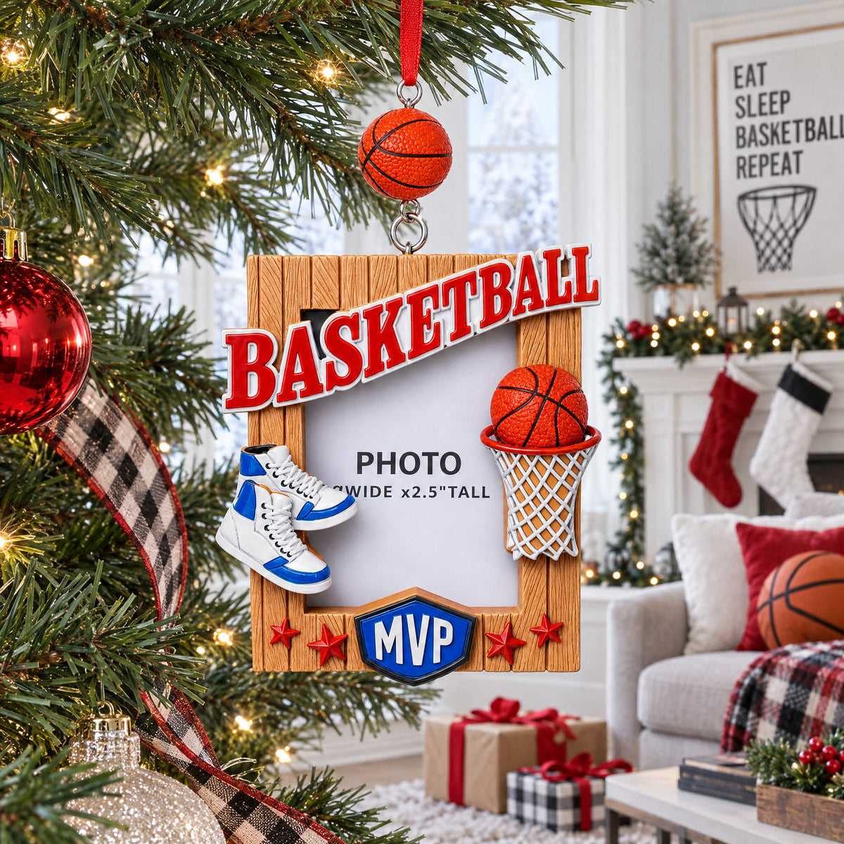 Basketball MVP Hoop Picture Frame Resin Christmas Ornament