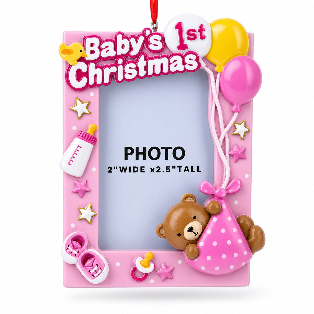 Pink Baby's 1st Christmas Picture Frame Resin Christmas Ornament