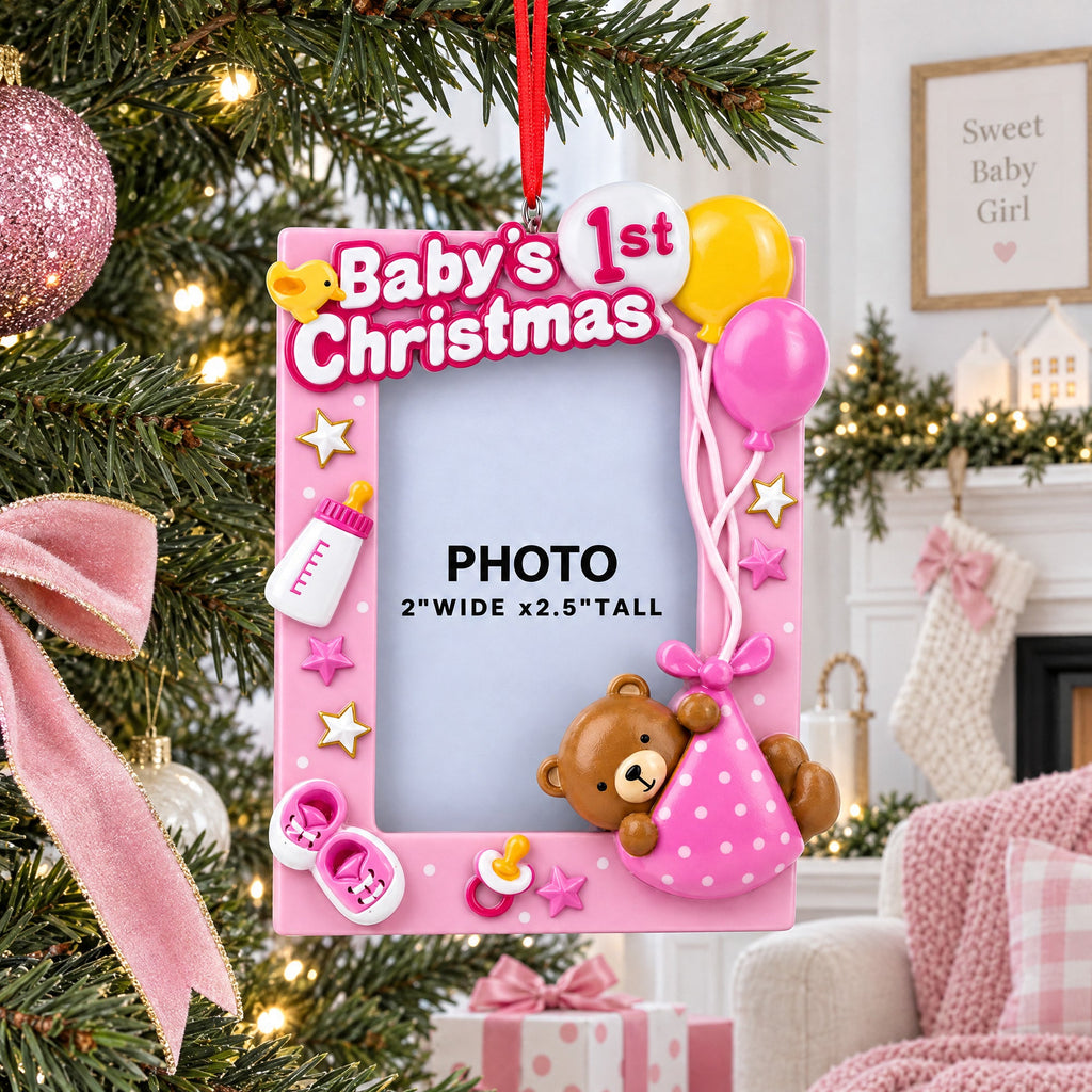 Pink Baby's 1st Christmas Picture Frame Resin Christmas Ornament