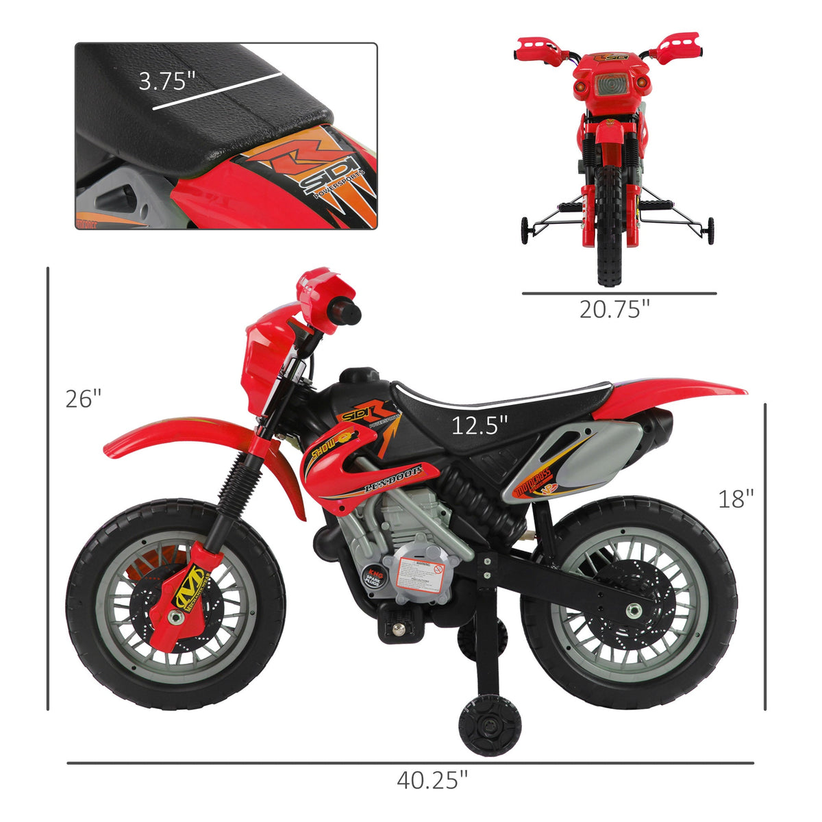 Kids 6V Electric Ride-On Motorcycle with Training Wheels, Battery Powered Toy Bike
