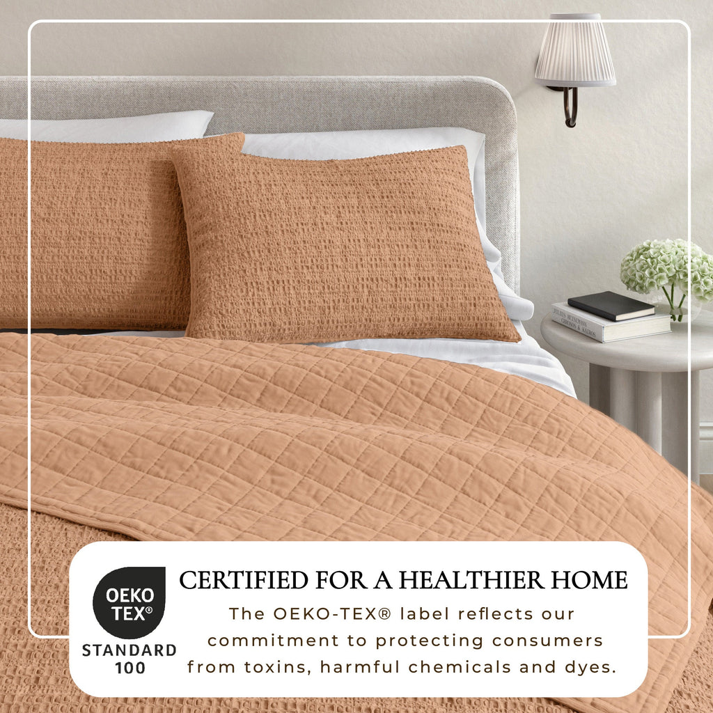 100% Cotton Honeycomb Waffle Garment Washed Quilt Set - Genevieve Collection