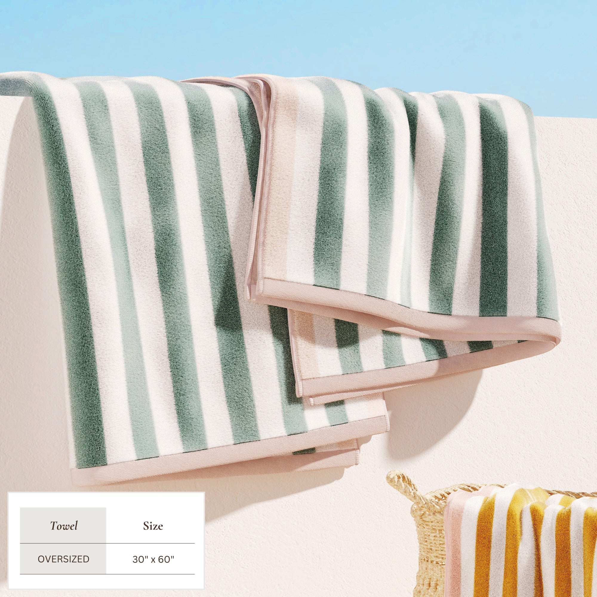 Oversized Striped Border Cabana Beach Towels - Santa Cruz