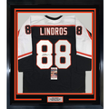 Framed Autographed/Signed Eric Lindros 35x39 Philadelphia Black Hockey Jersey JSA COA