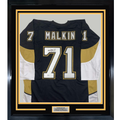Framed Autographed/Signed Evgeni Malkin 35x39 Pittsburgh Black Hockey Jersey Beckett BAS COA