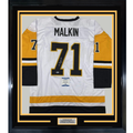 Framed Autographed/Signed Evgeni Malkin 35x39 Pittsburgh White Hockey Jersey Beckett BAS COA