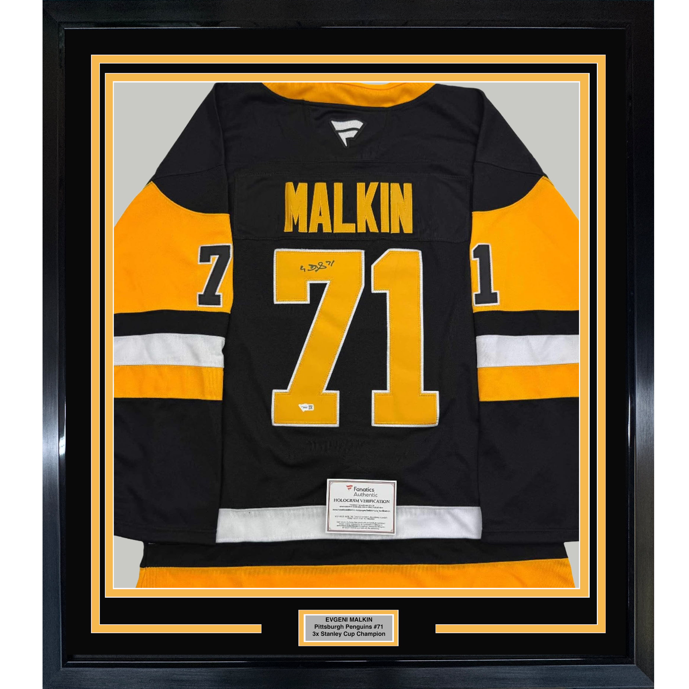 Framed Autographed/Signed Evgeni Malkin 35x39 Pittsburgh Penguins Authentic Black Hockey Jersey Fanatics COA