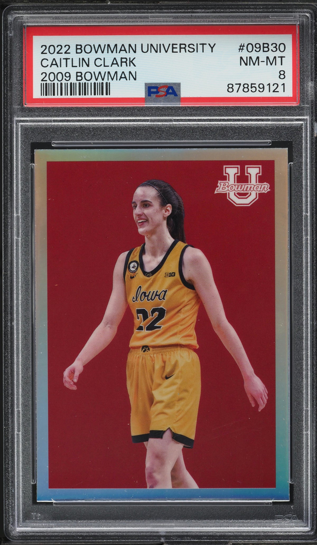 Graded 2022 Topps Bowman University Caitlin Clark #09B30 Rookie RC Basketball Card PSA 8 Near Mint