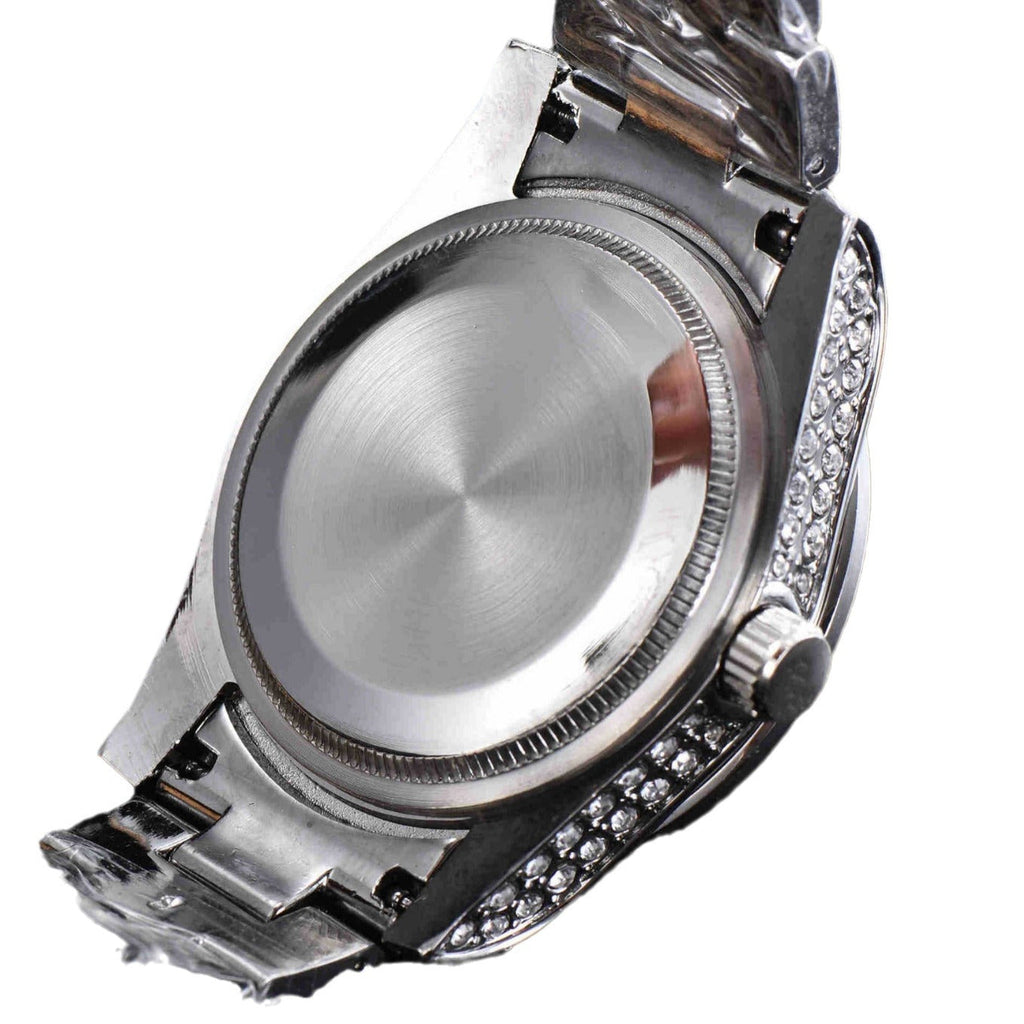 Mens All-Diamond Stainless Steel Quartz Watch
