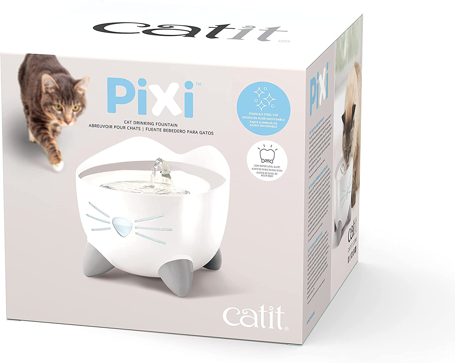 PIXI Stainless Steel Cat Water Fountain 2L Triple Filter Quiet Pump