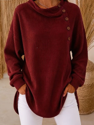 Self-developed 2026 Amazon Independent Station Solid Color Pullover Lapel Long Sleeve Button Textured Sweatshirt Top