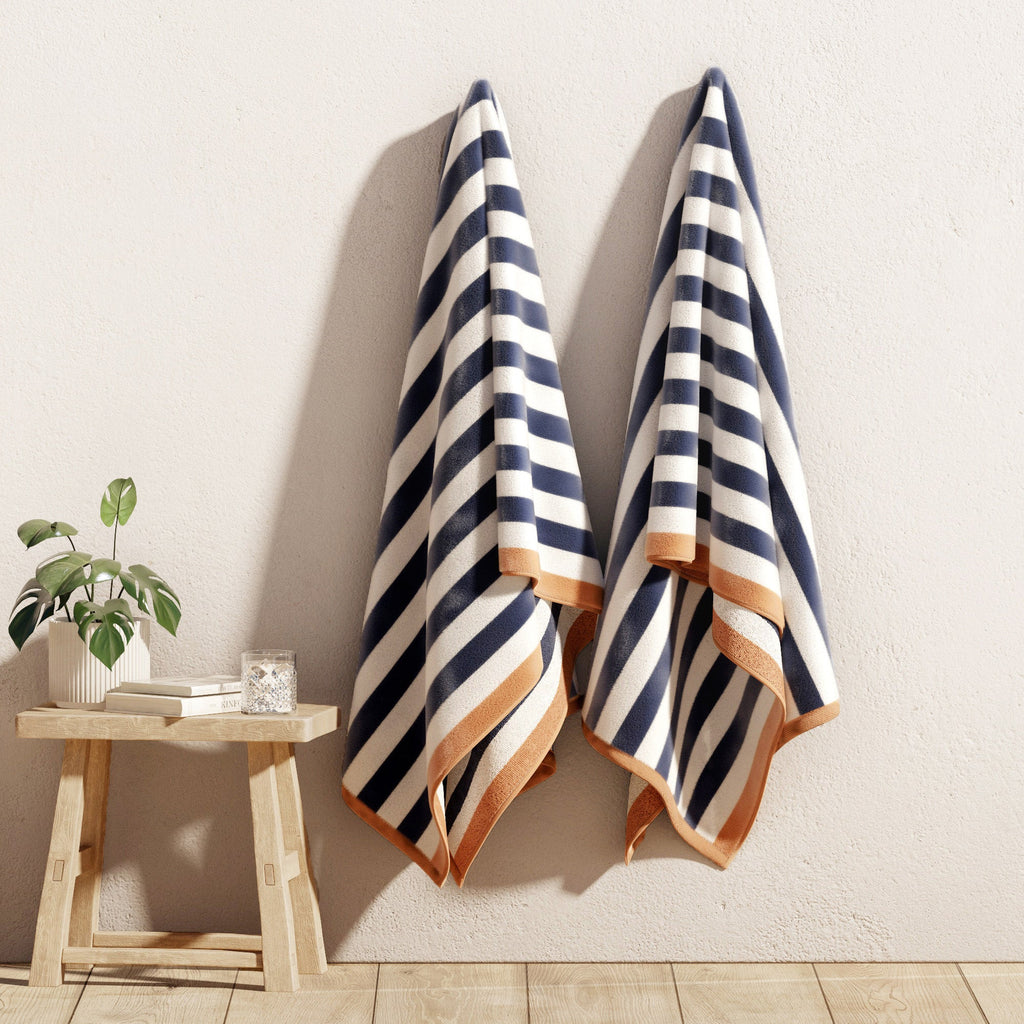 Oversized Striped Border Cabana Beach Towels - Santa Cruz