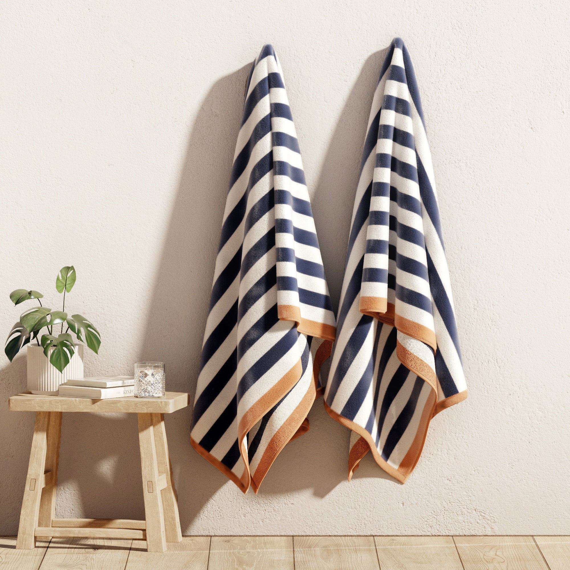 Oversized Striped Border Cabana Beach Towels - Santa Cruz