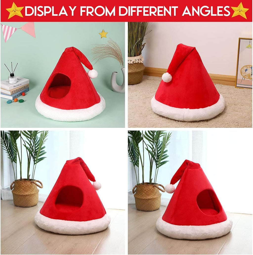 Christmas Cat Cave Bed – 2-in-1 Tree Tent, 16.9"
