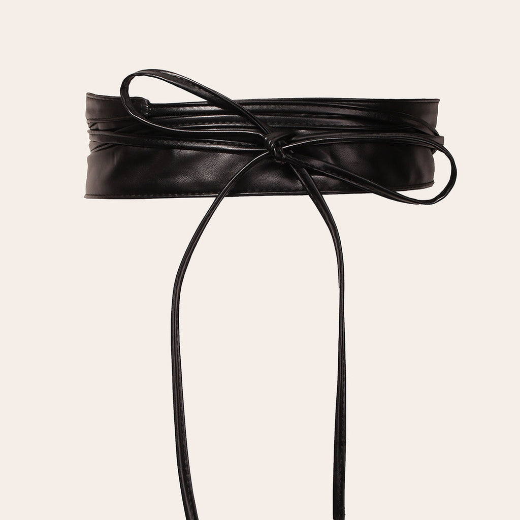 Womens Faux Leather Wide Waist Cincher With Lace-up Bow Detail Belt