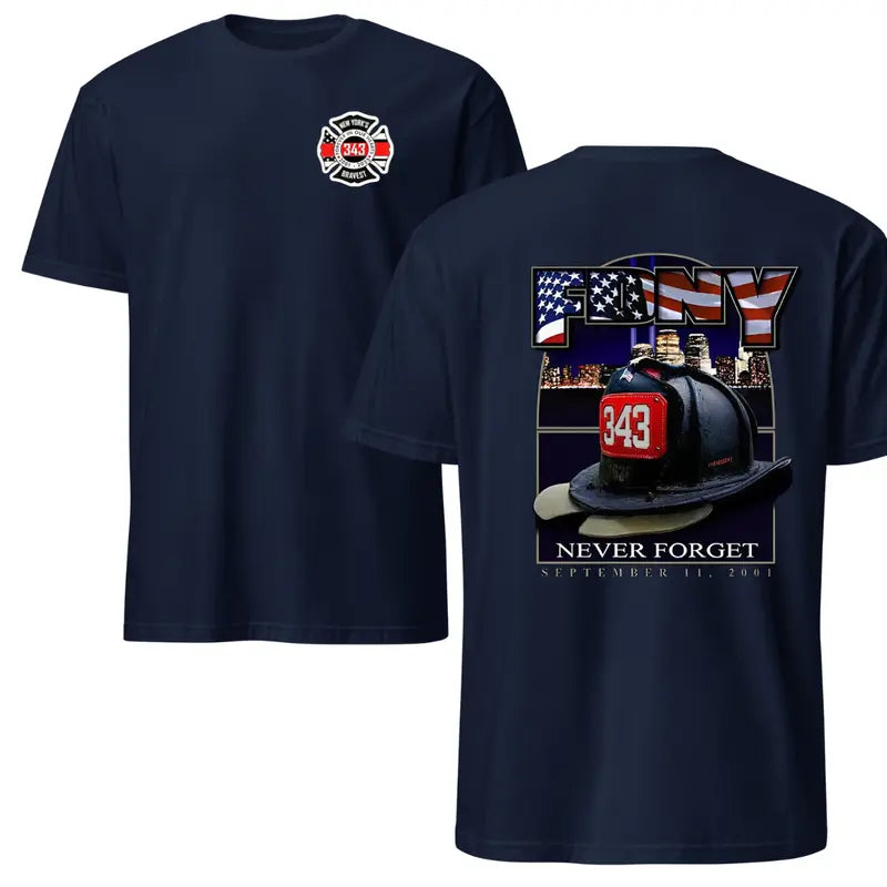 343 Never Forget Firefighter T-Shirt – Patriotic 9/11 Tribute Tee