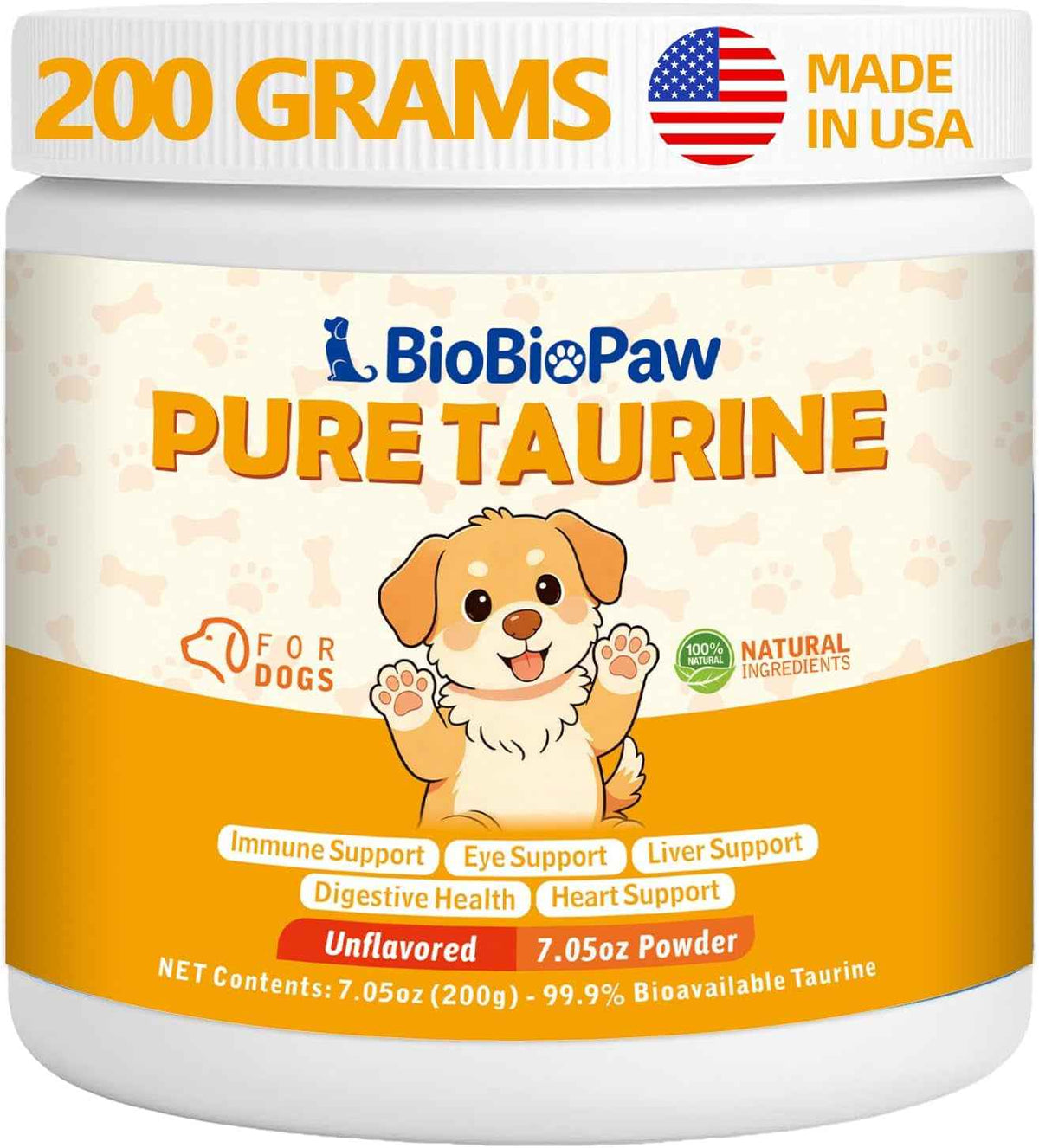Taurine Powder for Dogs 500mg – Heart & Coat, 200g