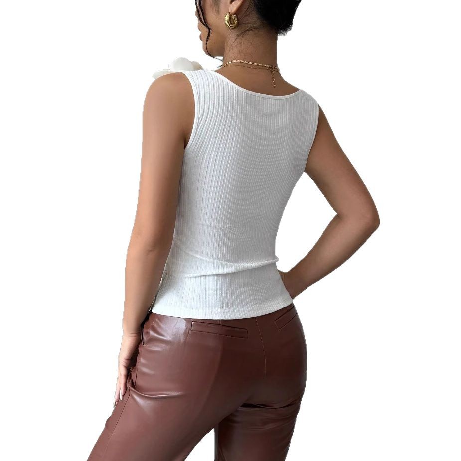 Women's 3D Floral Decorated Knitted Sleeveless Top