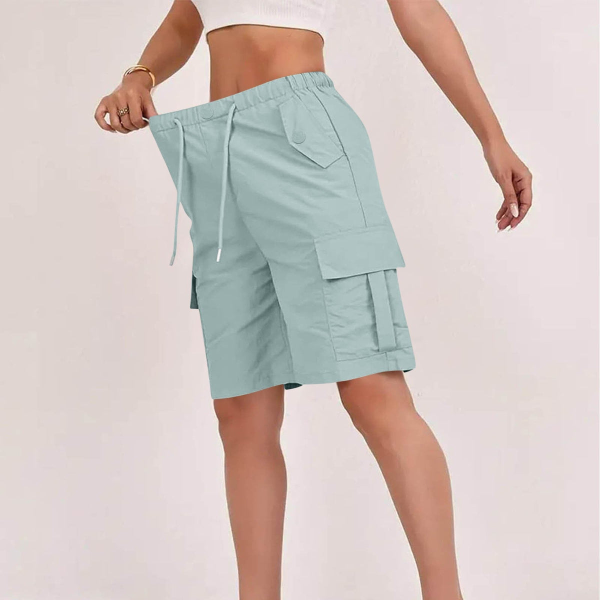 Womens High-waisted Casual Fashion Shorts With Pockets Buttons And A Drawstring