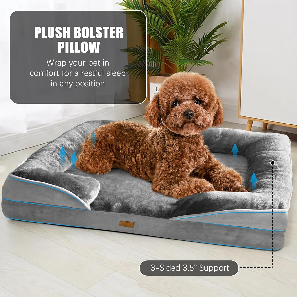 Orthopedic Dog Bed Sofa with Bolster, Washable Cover