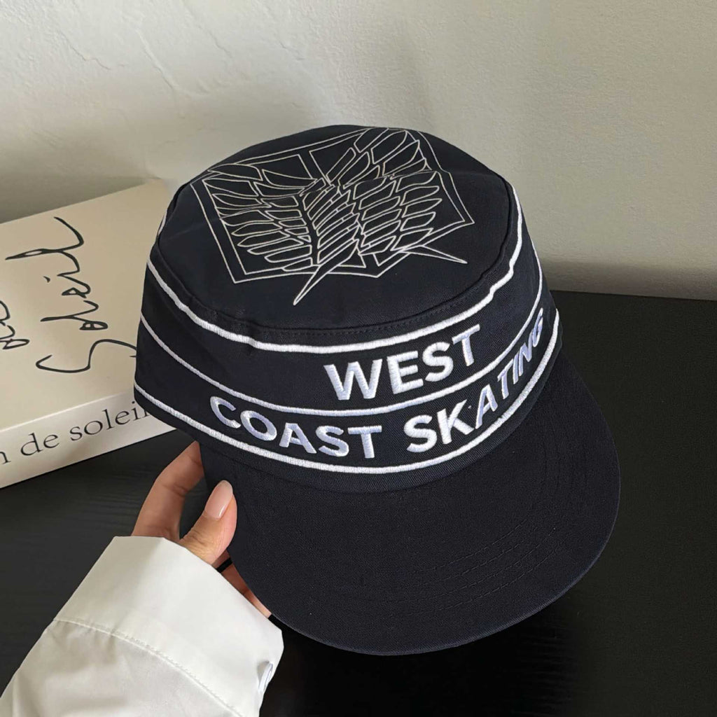 Street Hip-hop Style Letter Embroidery Flat Cap With Retro Color Contrast Hip-hop Stripes Flat Cap, Versatile Trendy Hat