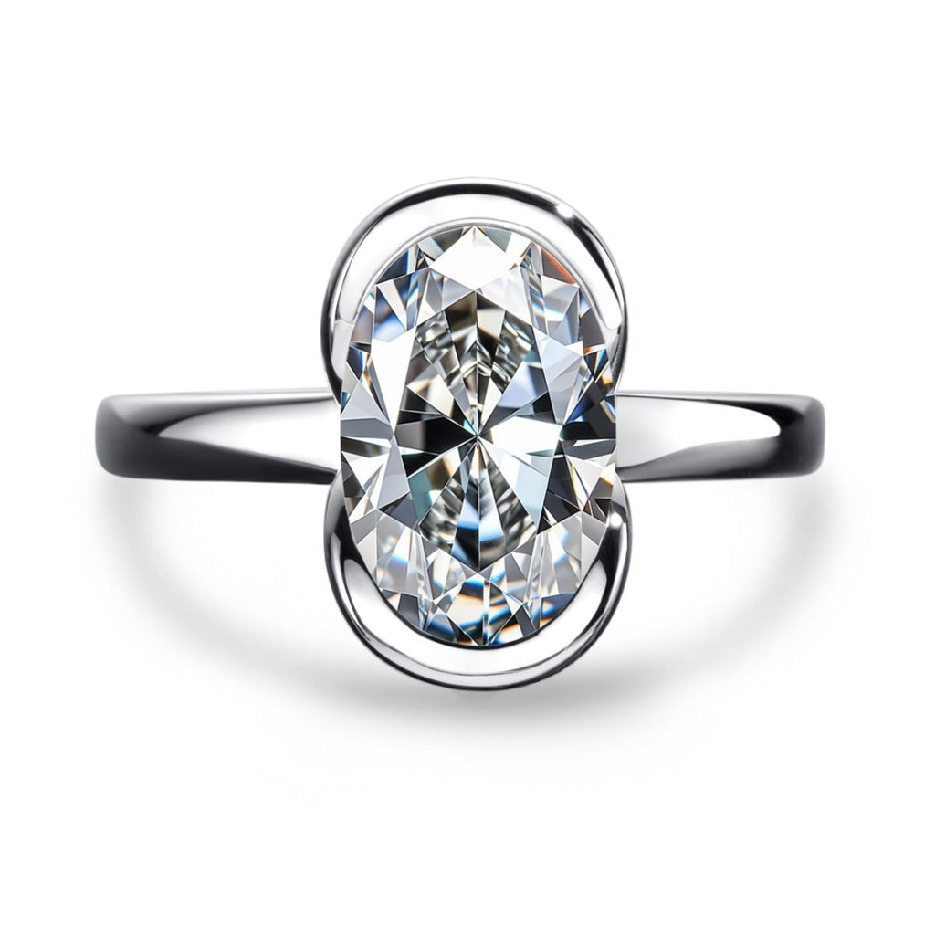 Silver Oval Semi  mount Ring With A 3  carat Fancy shaped Moissanite For Women