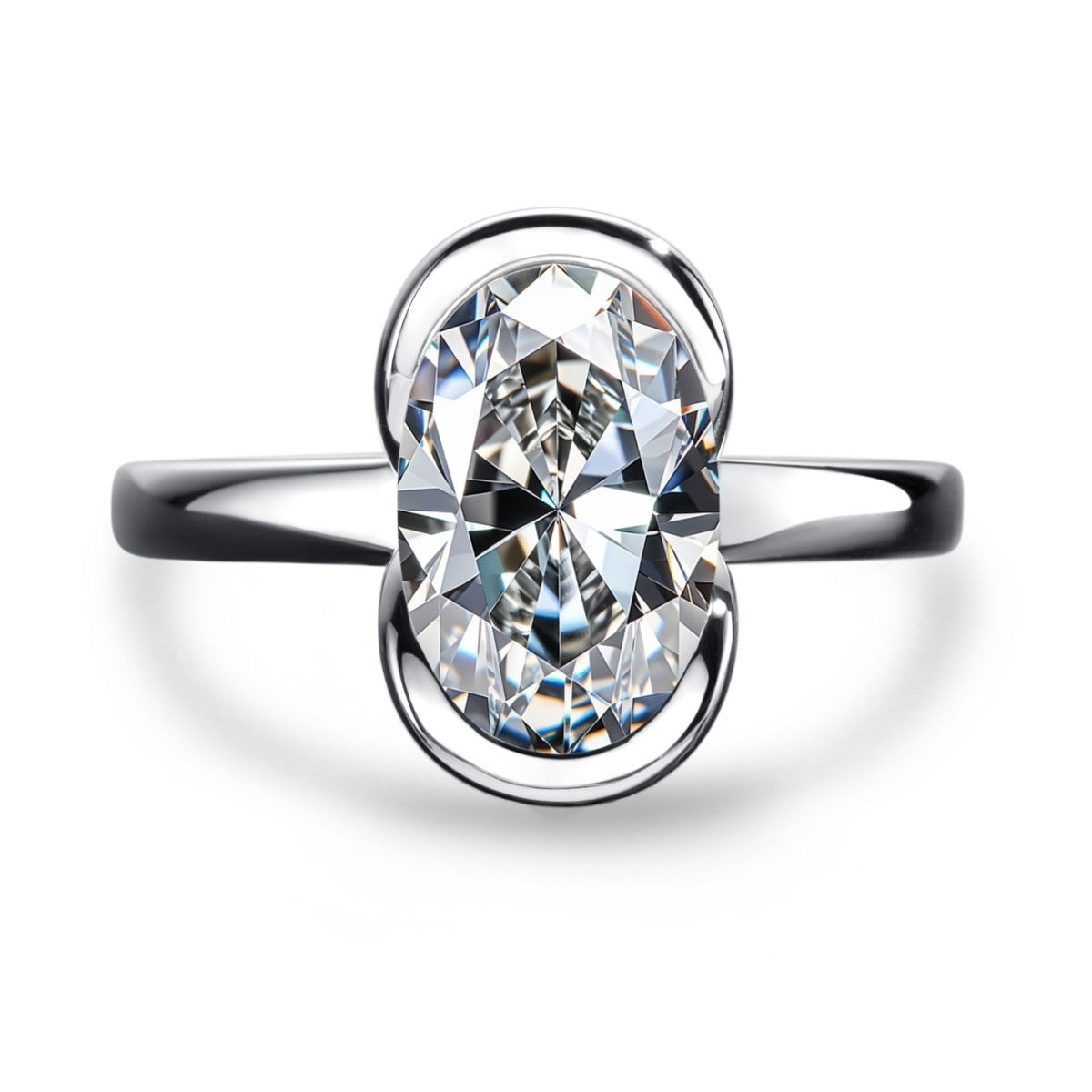 Silver Oval Semi  mount Ring With A 3  carat Fancy shaped Moissanite For Women