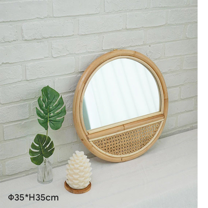 Round Vintage Rattan Korean Handmade Makeup Mirror