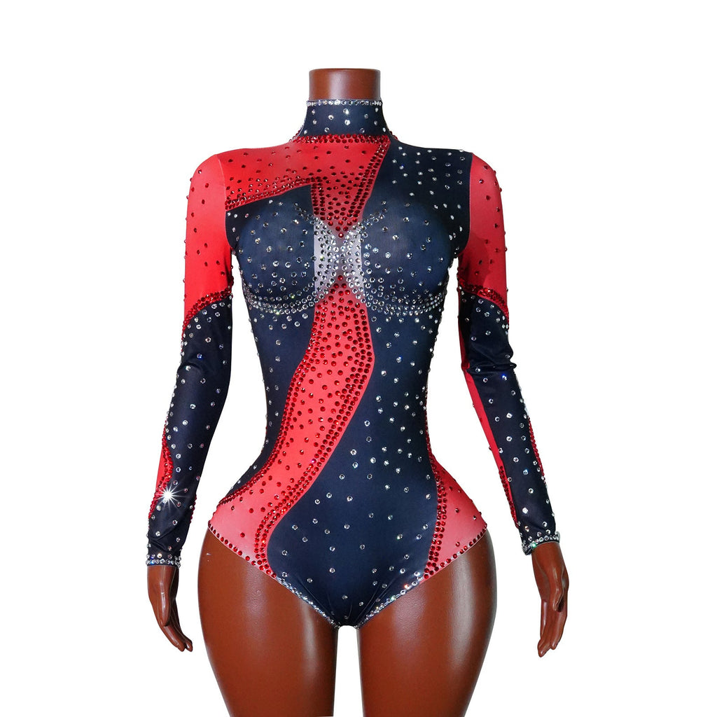 Womens Rhinestone Mesh Patchwork Jumpsuit