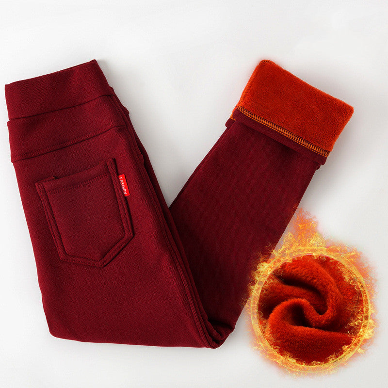 Children's Winter Clothing Thickened Warm Pants Feet Pants