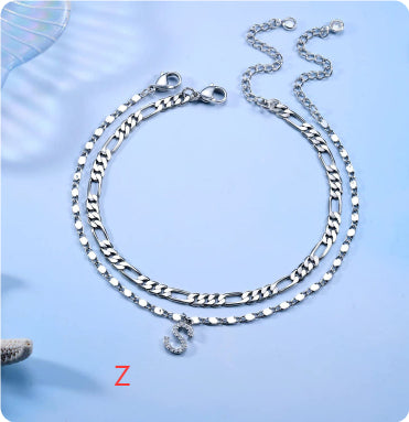 26-letter English Zircon-inlaid Pendant With An NK Chain, Double-layered
