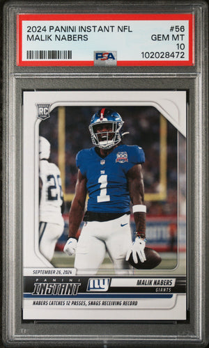 Graded 2024 Panini Instant NFL Malik Nabers #56 Rookie RC Football Card PSA 10 Gem Mint