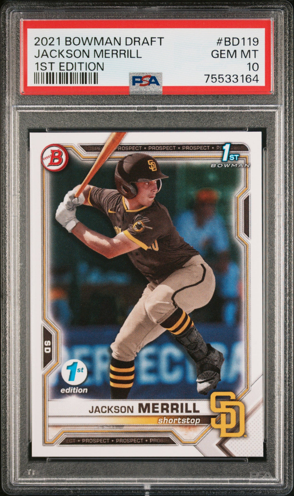 Graded 2021 Topps Bowman Draft Jackson Merrill #BD119 1st Edition Rookie RC Baseball Card PSA 10 Gem Mint