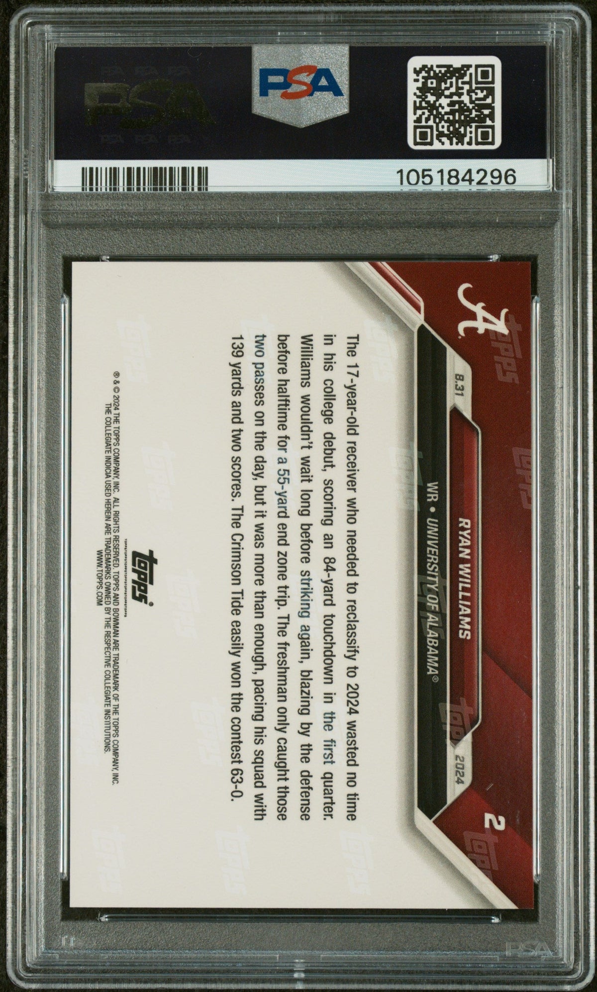 Graded 2024 Topps Bowman U Now Ryan Williams #2 Rookie RC Football Card PSA 10 Auto Grade Gem Mint