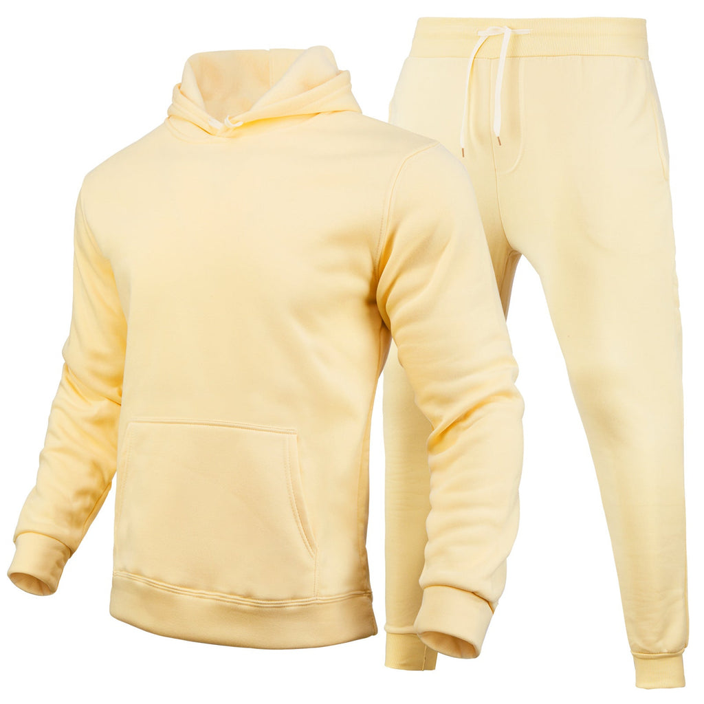 Slim-fit Solid Color Hoodie Set Urban Casual