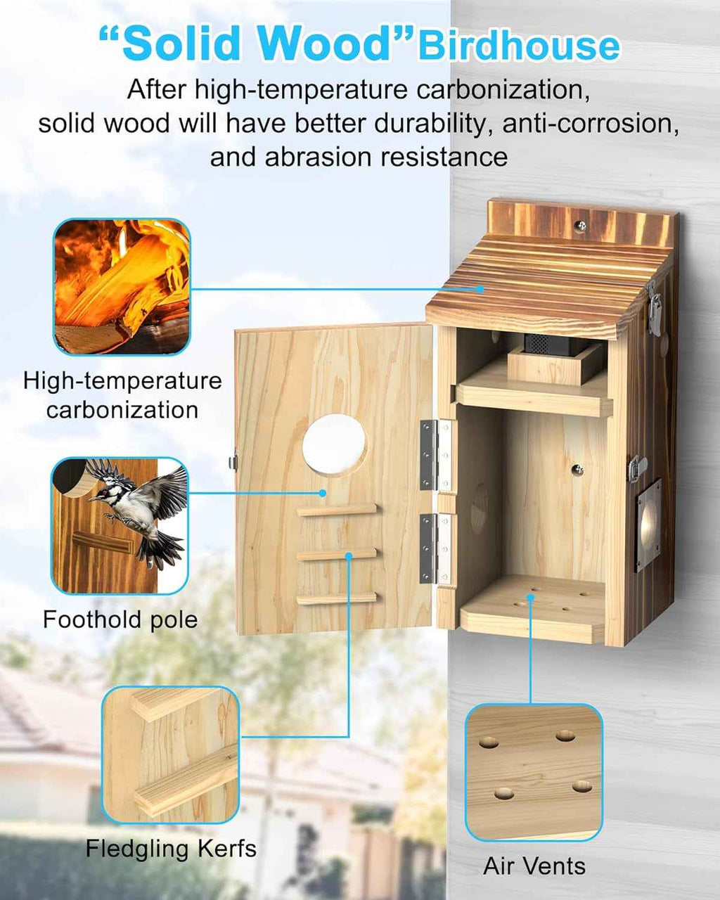 Bird House Camera Solar WiFi 2K HD Smart Birdhouse Motion Detection