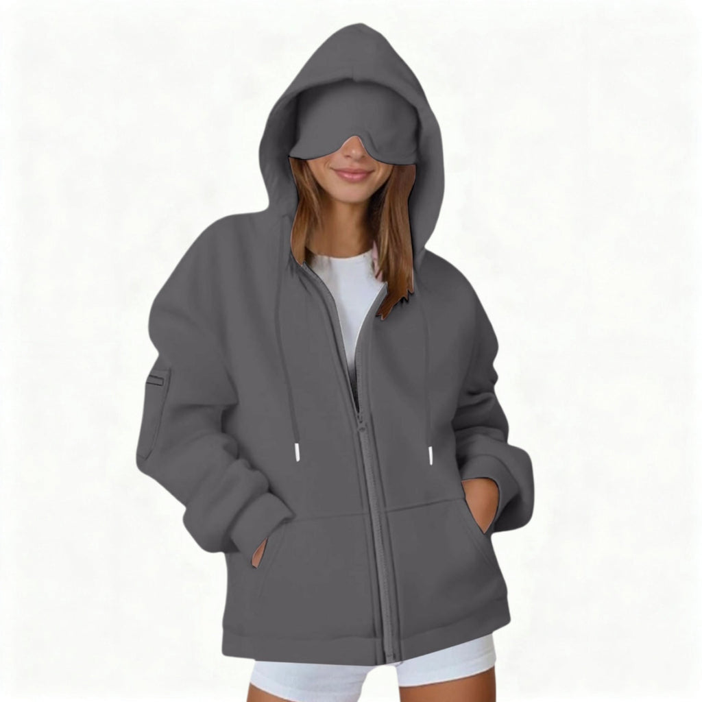 Hooded Cardigan Long-sleeve Zip-up Sweatshirt For Women
