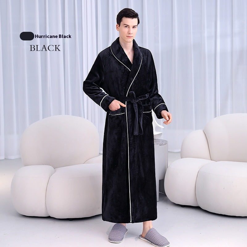 Extended Autumn And Winter Coral Fleece Bathrobe