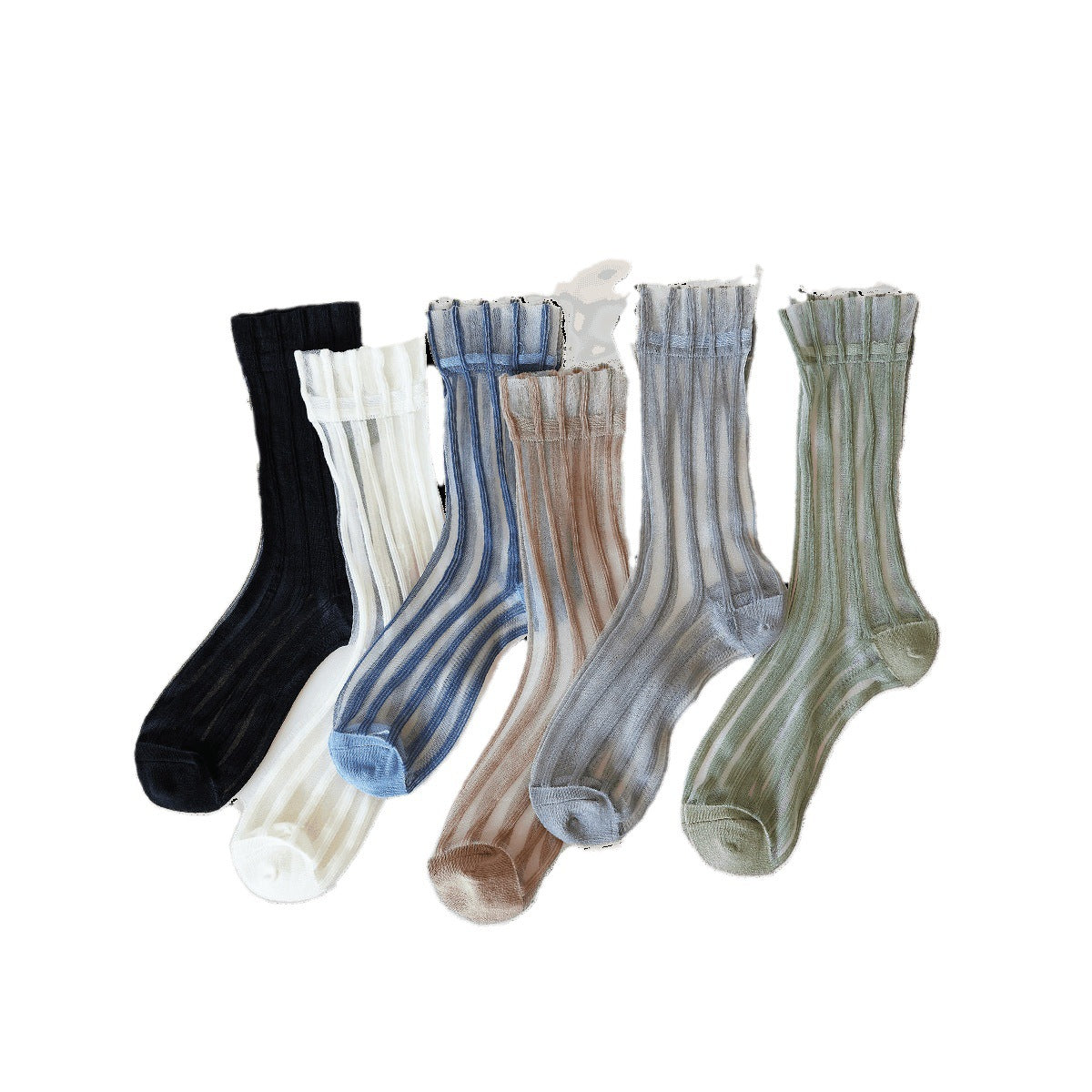 Thin Mid-calf Solid-color Lace-up Socks For Women