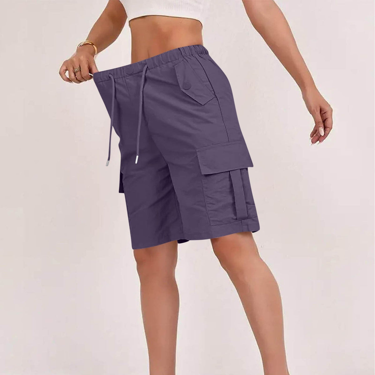 Womens High-waisted Casual Fashion Shorts With Pockets Buttons And A Drawstring