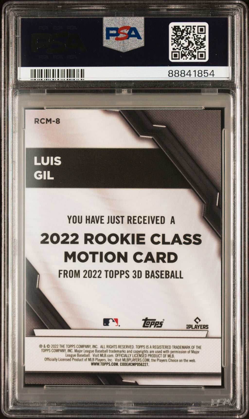 Graded 2022 Topps 3D Luis Gil #RCM8 2022 Rookie Class Motion Rookie RC Baseball Card PSA 10 Gem Mint