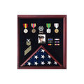 Flag Display Case Combination For Medals Photos - 4' x 6' Flag Cherry Wood.