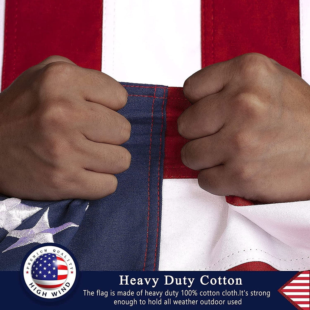 This Folded Memorial Flag American US Cotton Flag 5'x9.5' Premium 100% Cotton For Veteran, Embroidered Stars, Sewn Stripes, 4 Rows of Lock Stitching, Brass Grommets USA Burial Casket Flags
