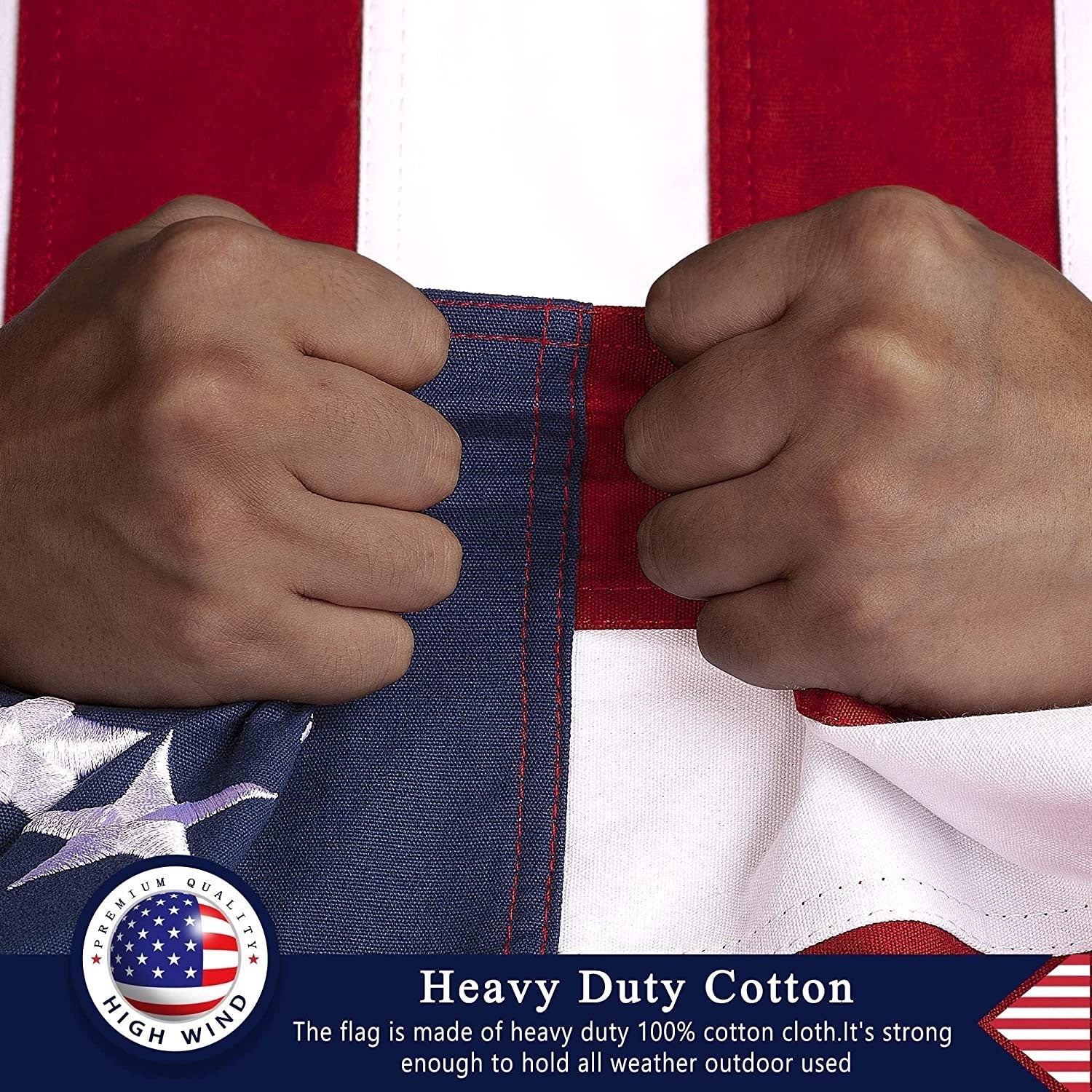 This Folded Memorial Flag American US Cotton Flag 5'x9.5' Premium 100% Cotton For Veteran, Embroidered Stars, Sewn Stripes, 4 Rows of Lock Stitching, Brass Grommets USA Burial Casket Flags