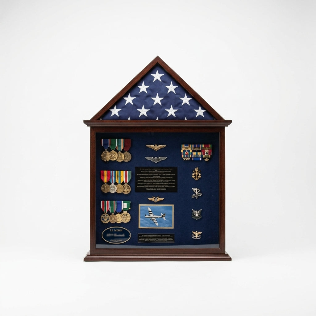 Flag Case, Flag and Badge display cases - flag hold up to 3' x 5' each.