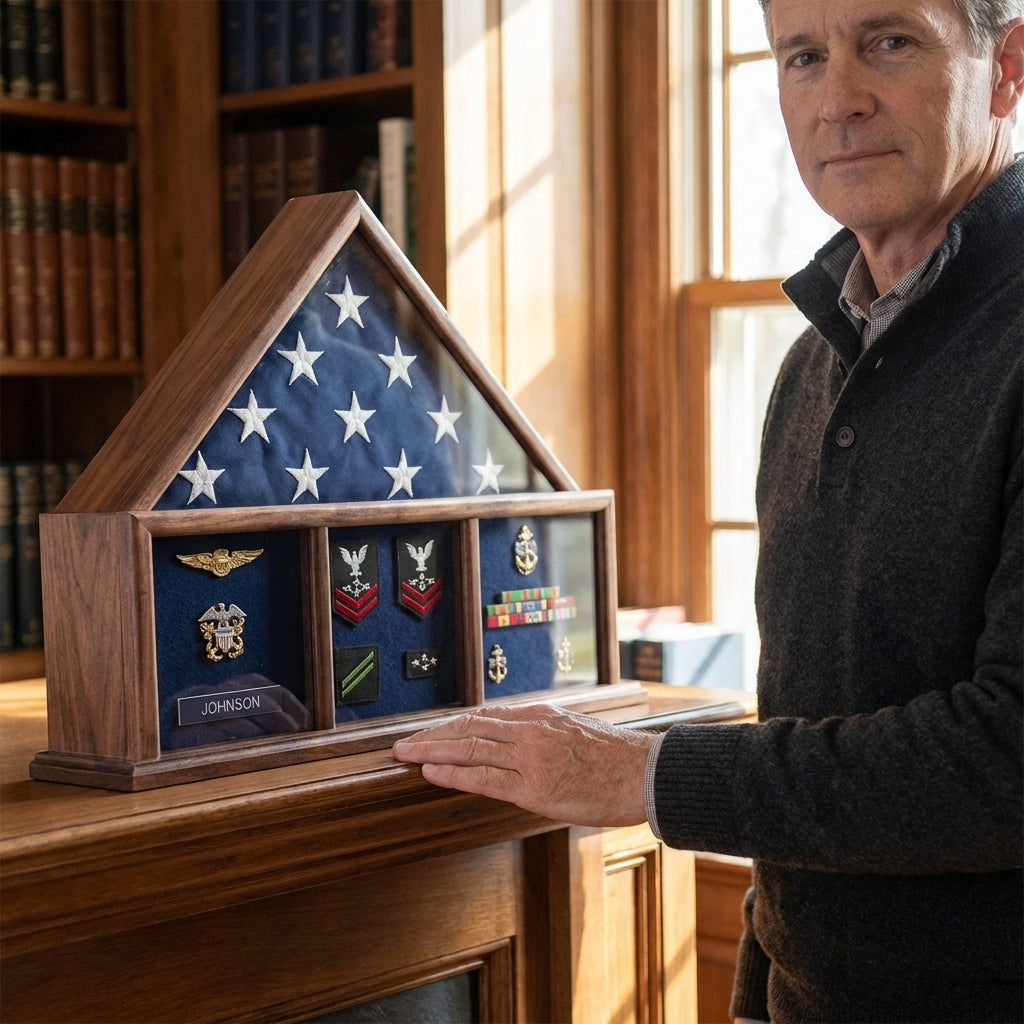 Flag and Medal Display Case, Shadow Box, Combination Flag/Medal - Size 5' x 8' Flag