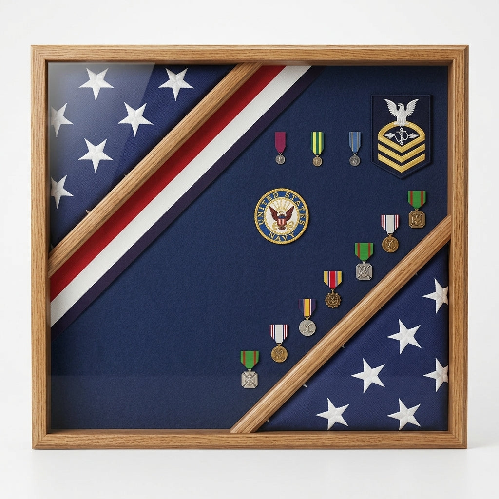 Flag Display Box, Wood Flag Red White and Blue Box - Fit 3' x 5' Flag.