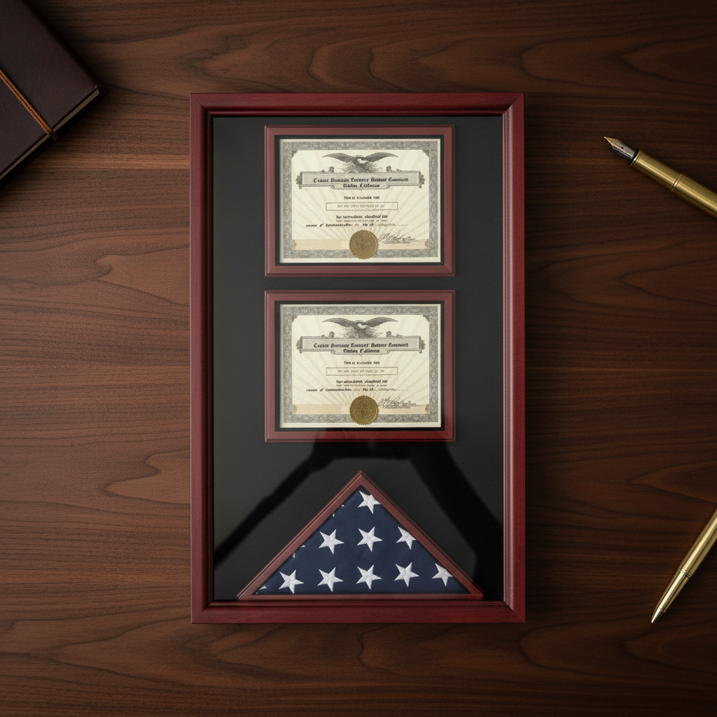 2 Certificates Flag Display case - Fit 3" x 5" Flag.