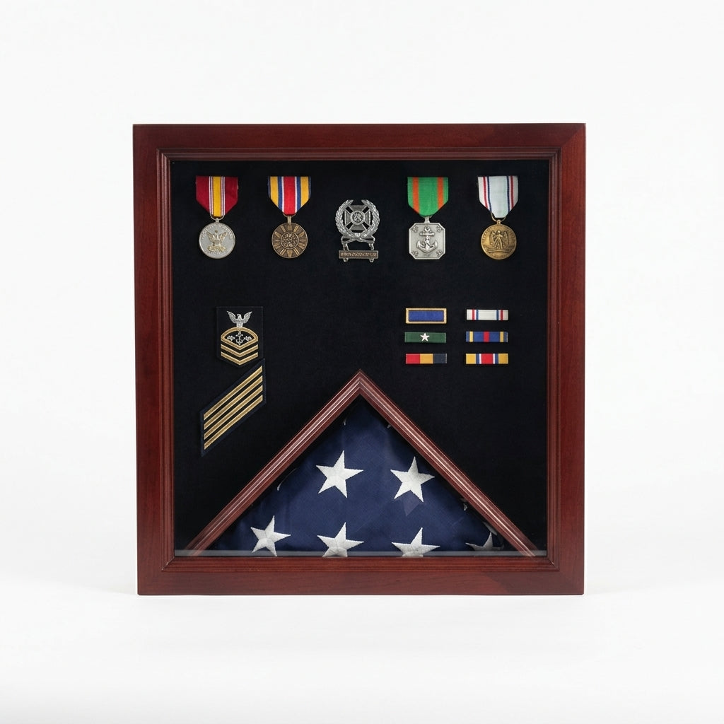Flag Medal Display Case, Wood Military Flag Medal Shadow Boxes - Fit 3' x 5' flag.